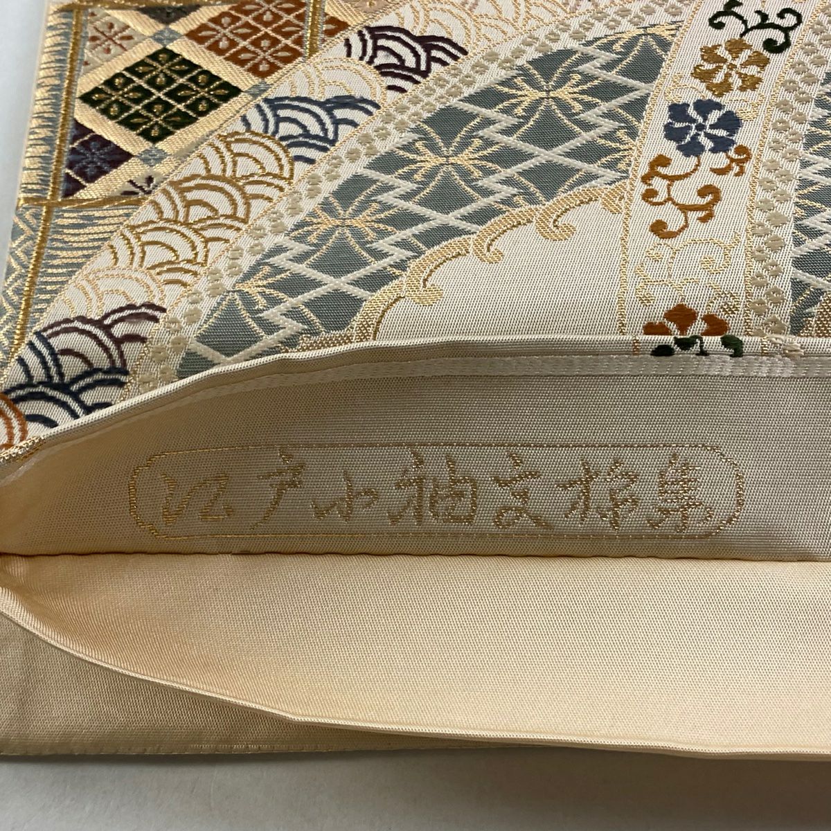 【美品】 袋帶 秀品級 櫻花 有職紋樣 金金箔 金絲 米色 六通 純蠶絲