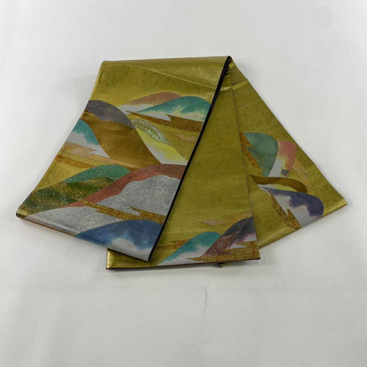 【美品】 袋帶 秀品級 山並 霞 金金箔 金銀彩 金 純蠶絲