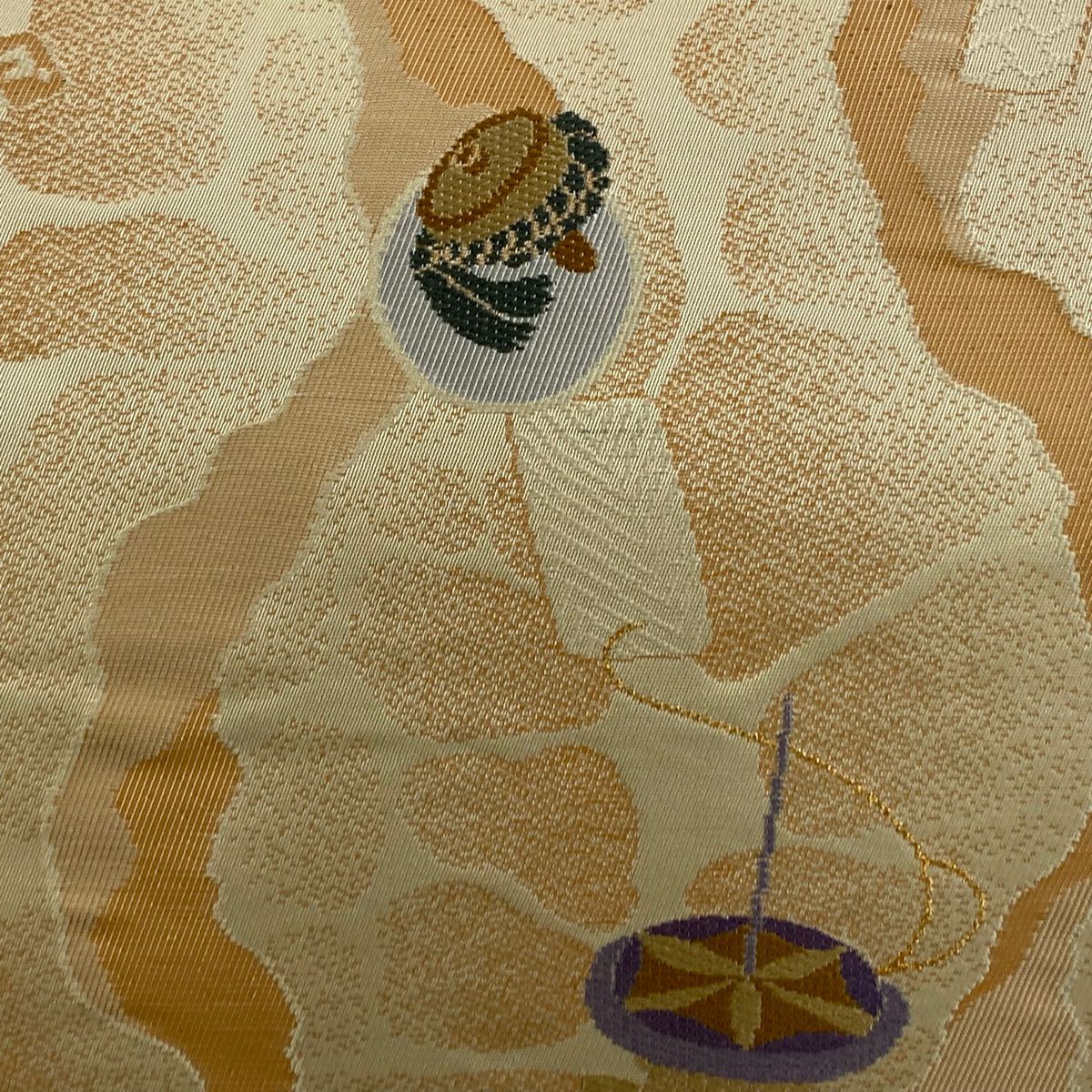 名古屋帶 秀品級 玩具 駒 金金箔 刺繡 米色 純蠶絲