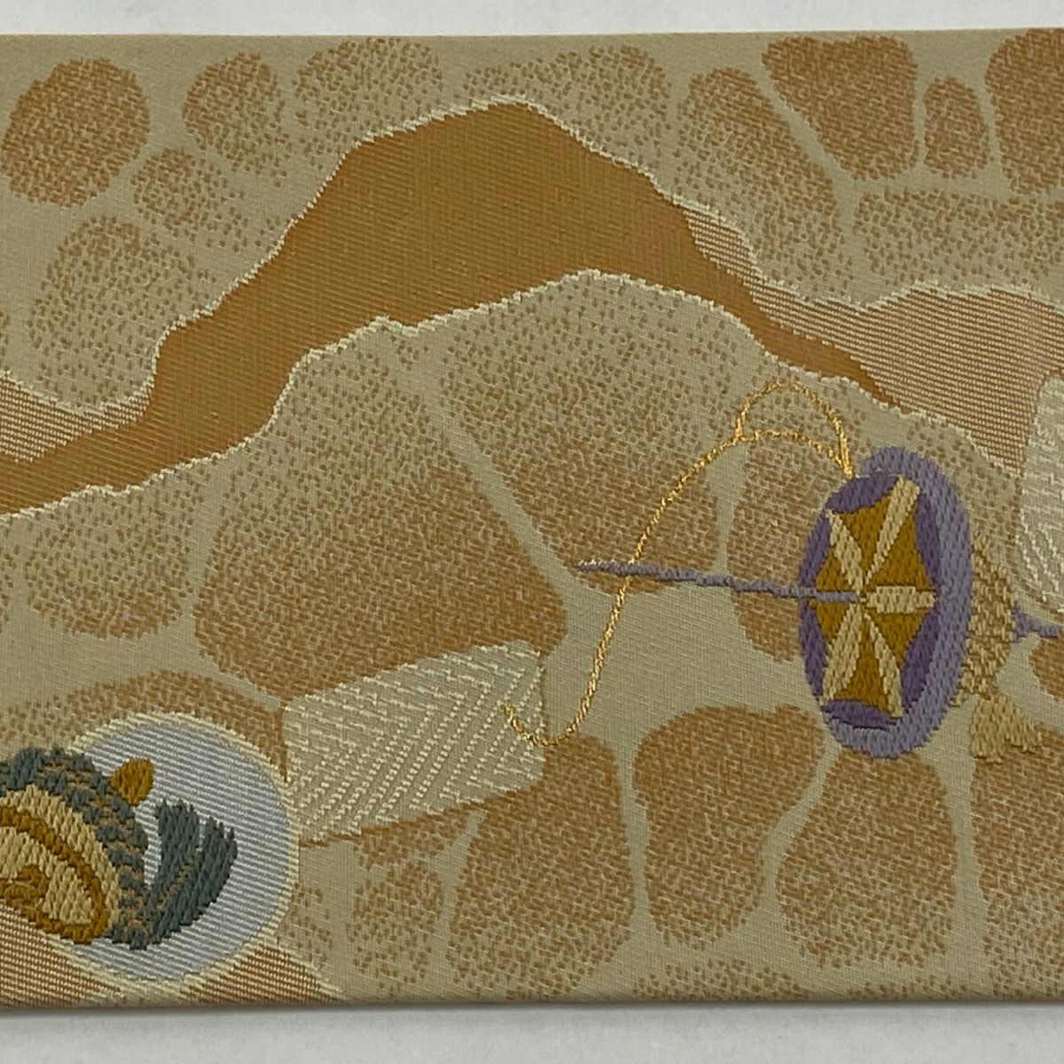 名古屋帶 秀品級 玩具 駒 金金箔 刺繡 米色 純蠶絲