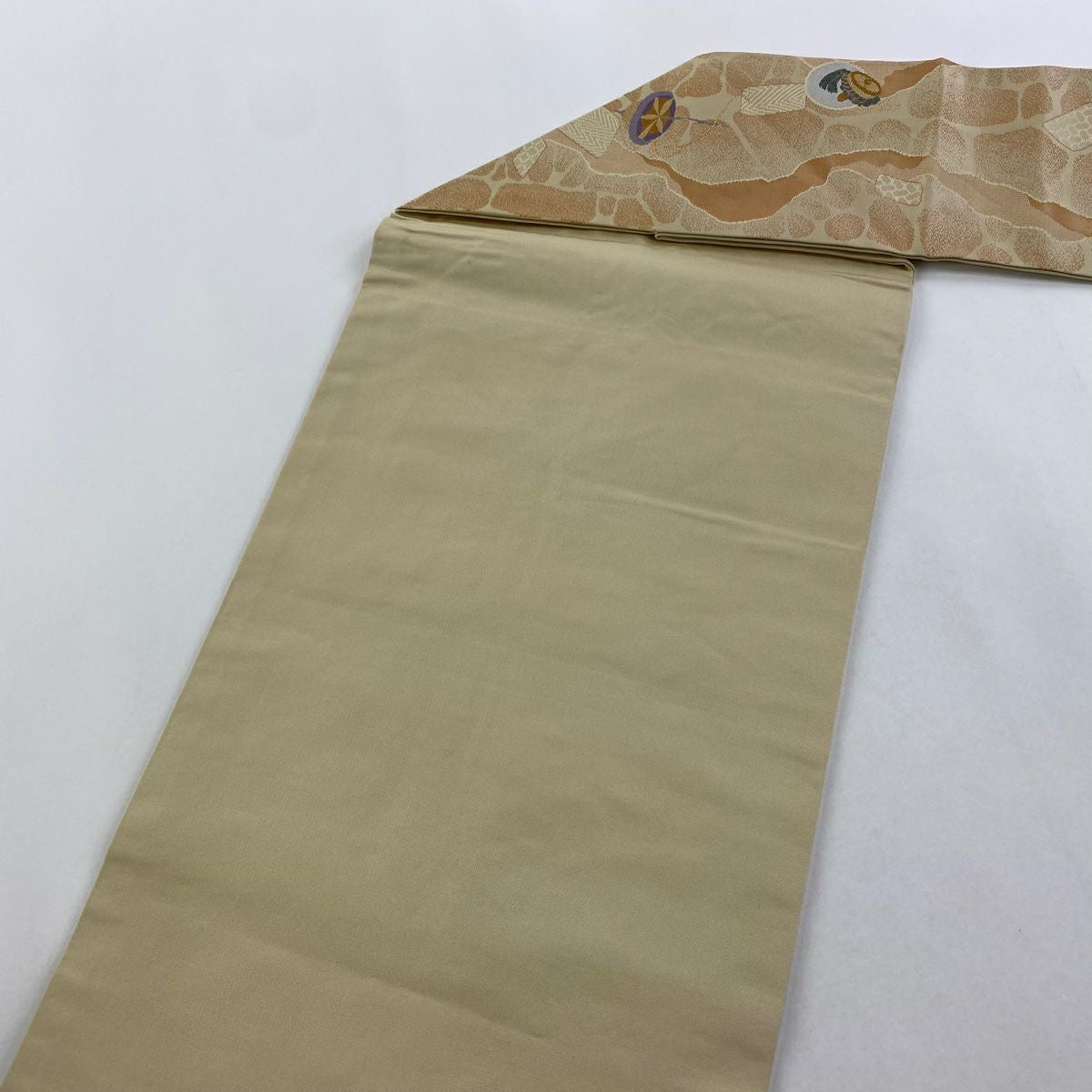 名古屋帶 秀品級 玩具 駒 金金箔 刺繡 米色 純蠶絲