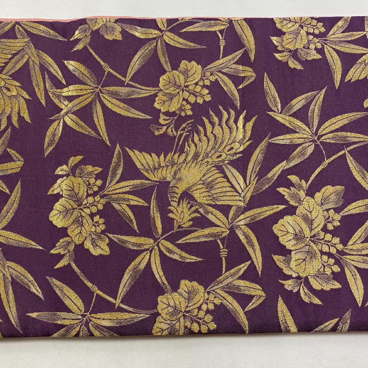 【美品】 袋帶 秀品級 關西仕立 草花紋紋 鳥 金絲 粉紅 全通 純蠶絲