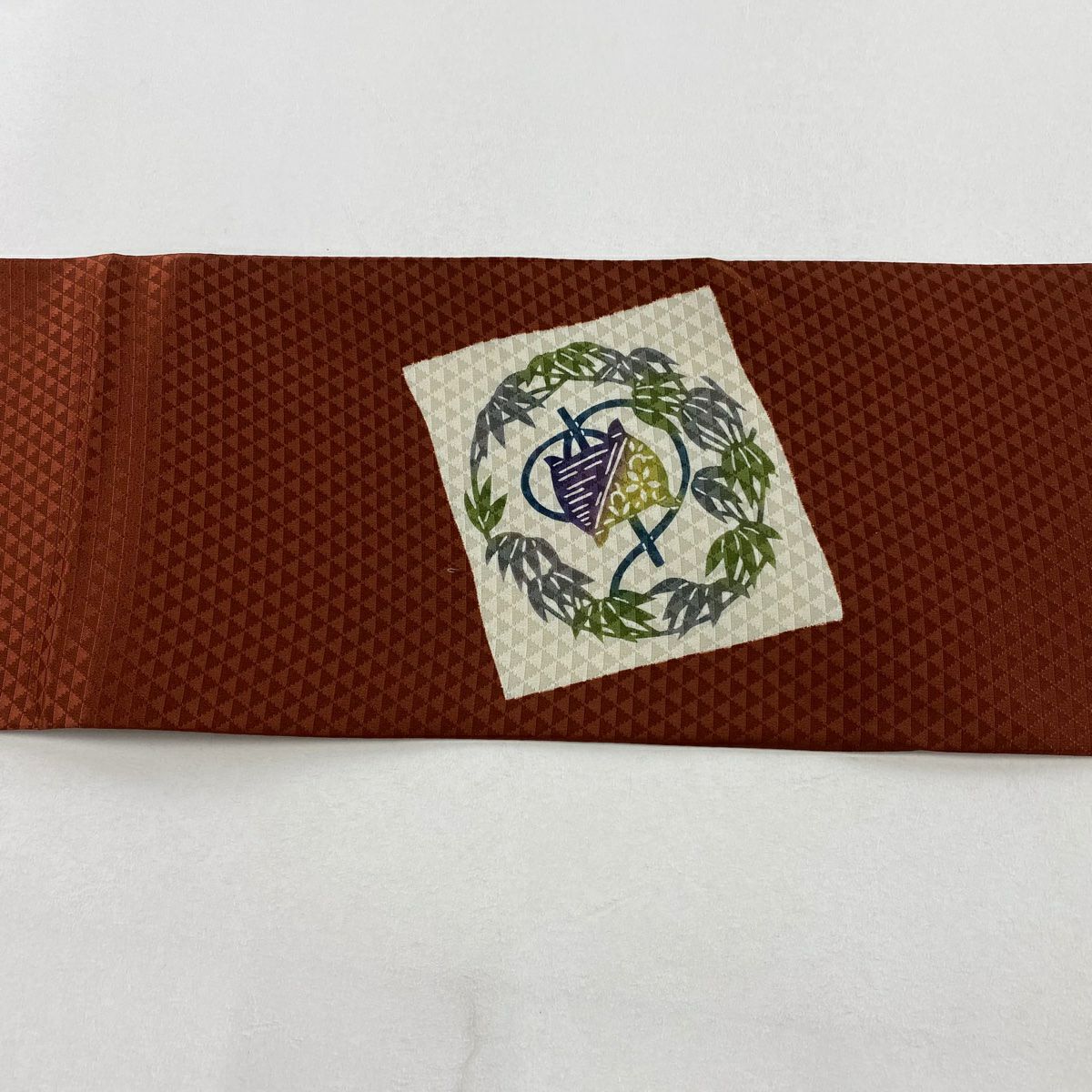 【美品】名古屋帶 秀品級 線卷 壺 紅茶 純蠶絲