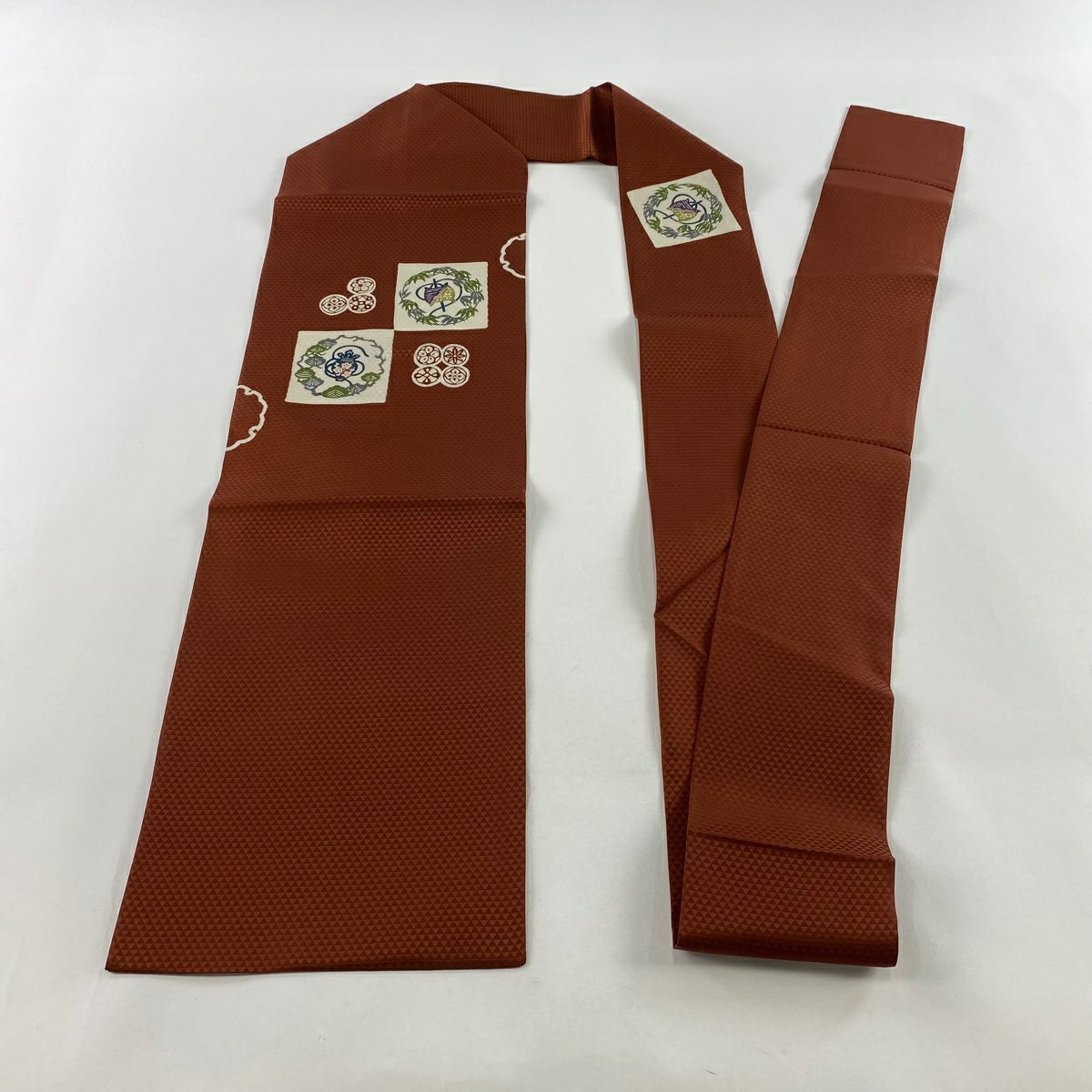 【美品】名古屋帶 秀品級 線卷 壺 紅茶 純蠶絲