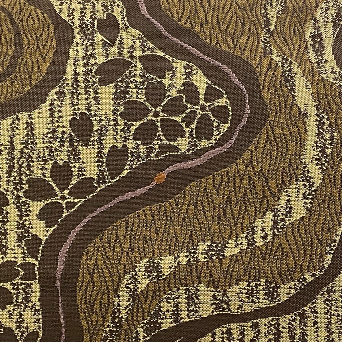 袋帶 秀品級 櫻花 幾何圖案 刺繡 金銀線 茶 六通 純蠶絲