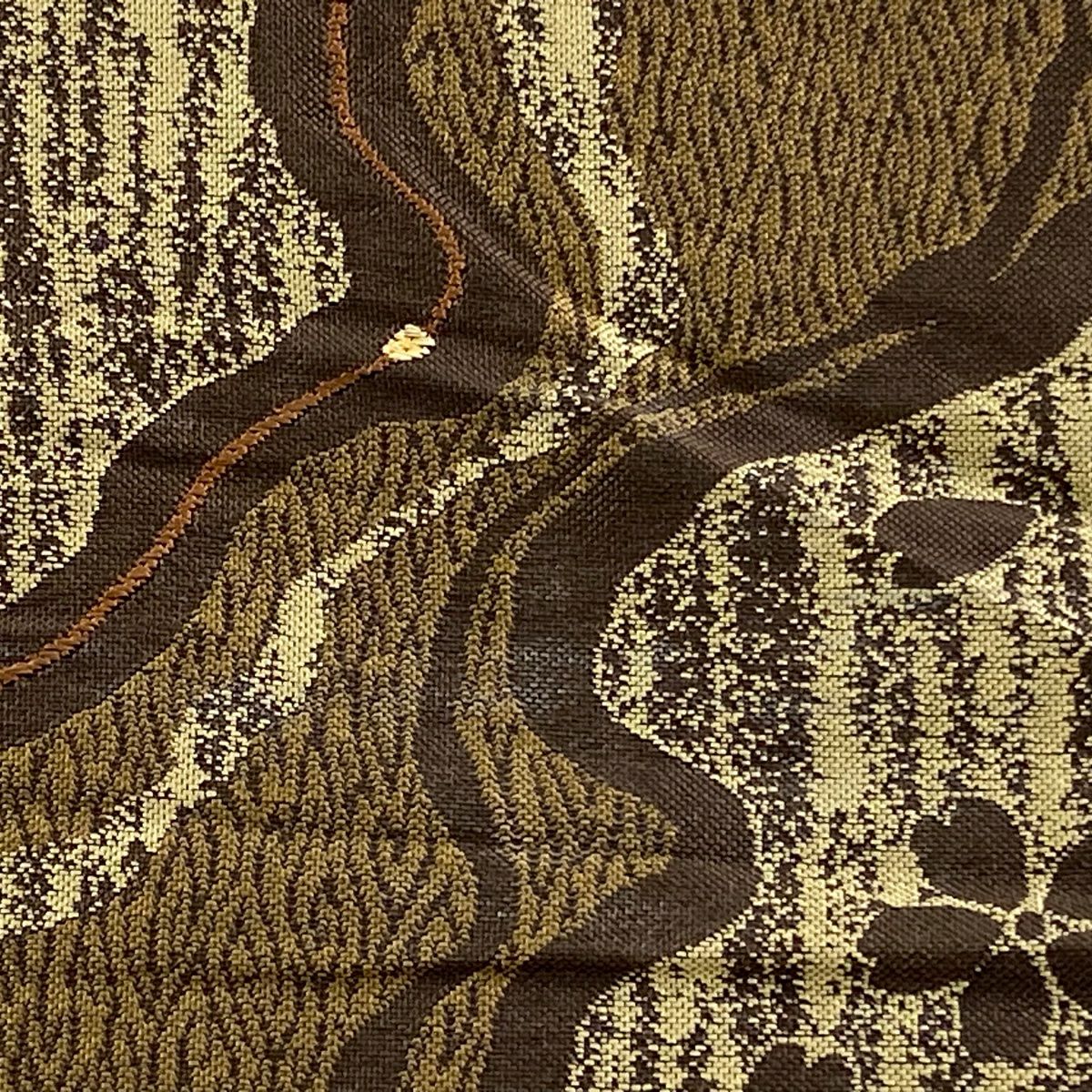 袋帶 秀品級 櫻花 幾何圖案 刺繡 金銀線 茶 六通 純蠶絲