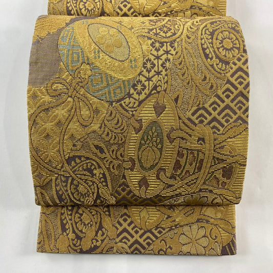 【庫存清倉】 袋帶 名品級 鼓 太鼓 金銀絲 灰紫 六通 純蠶絲