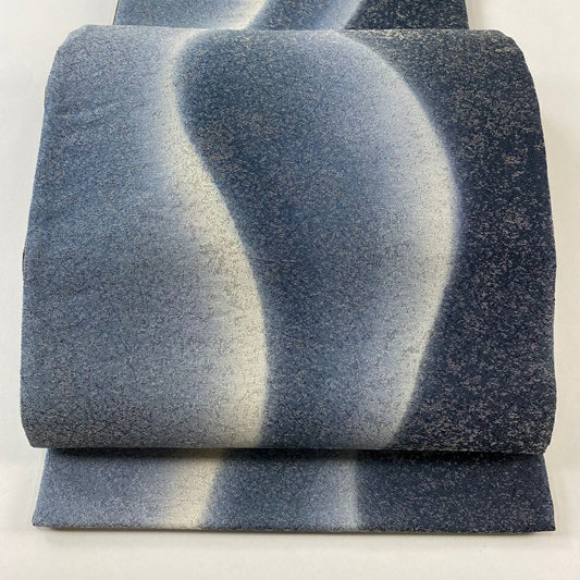 【庫存清倉】 【美品】 袋帶 名品級 流水 銀通 深藍灰色 全通 純蠶絲