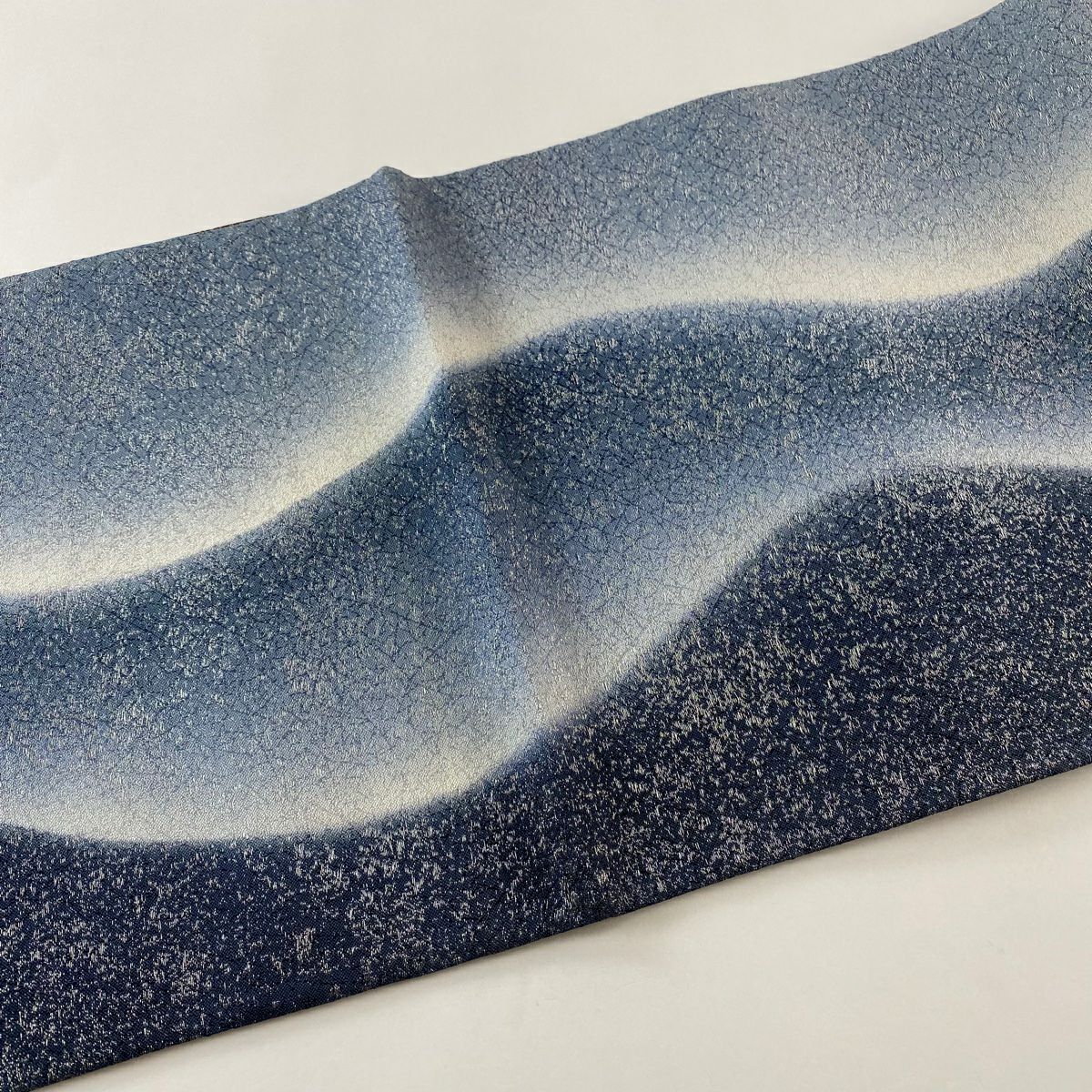 【庫存清倉】 【美品】 袋帶 名品級 流水 銀通 深藍灰色 全通 純蠶絲