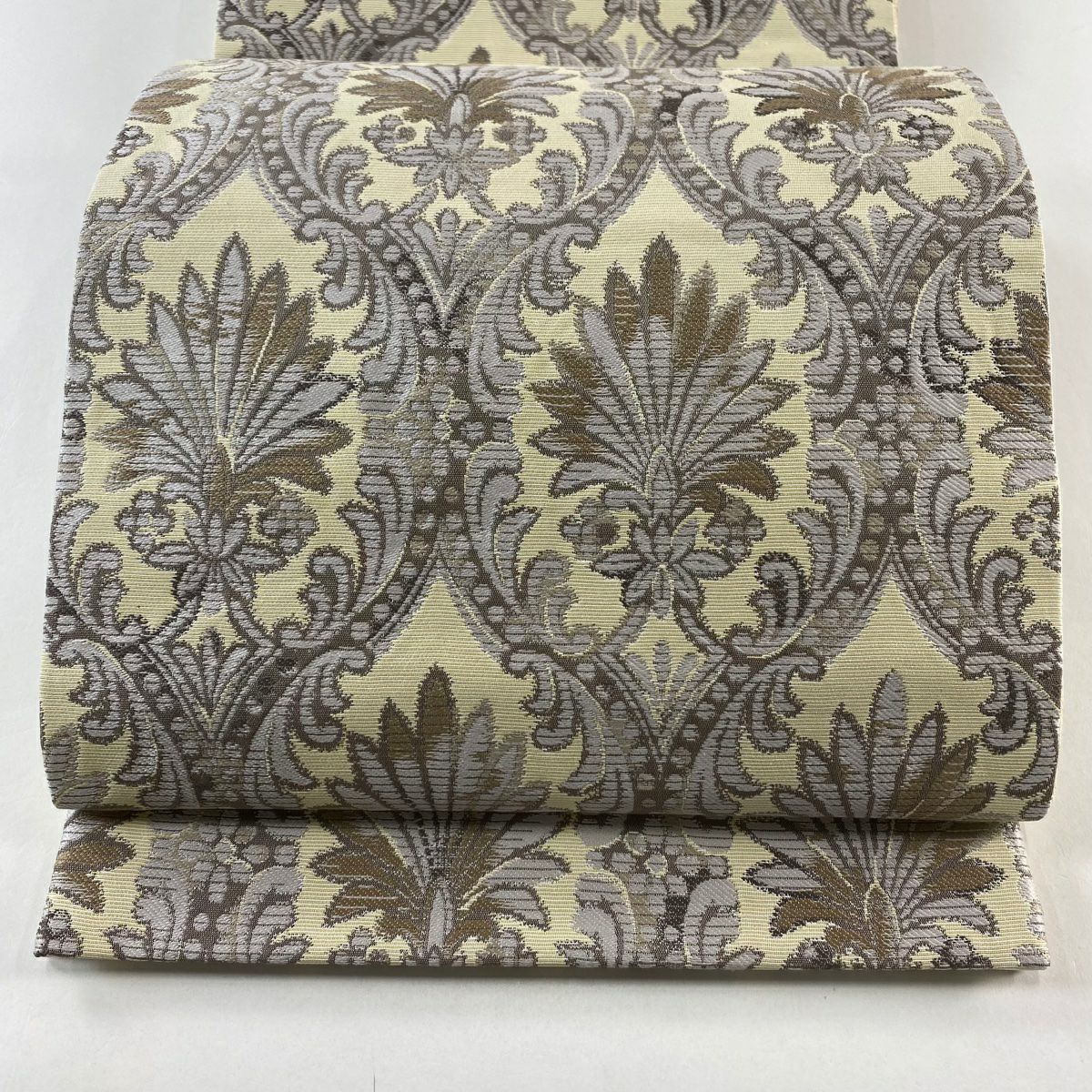 【庫存清倉】 【美品】 袋帶 名品級 金唐 草花紋 淺咖啡色 六通 純蠶絲