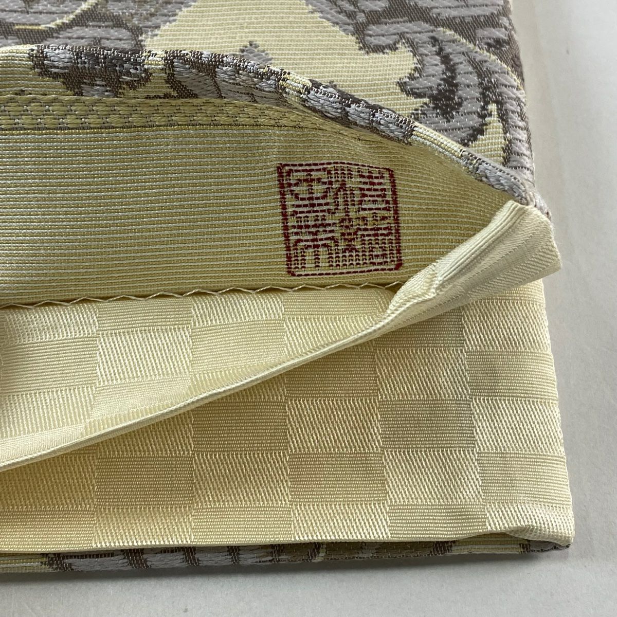 【庫存清倉】 【美品】 袋帶 名品級 金唐 草花紋 淺咖啡色 六通 純蠶絲