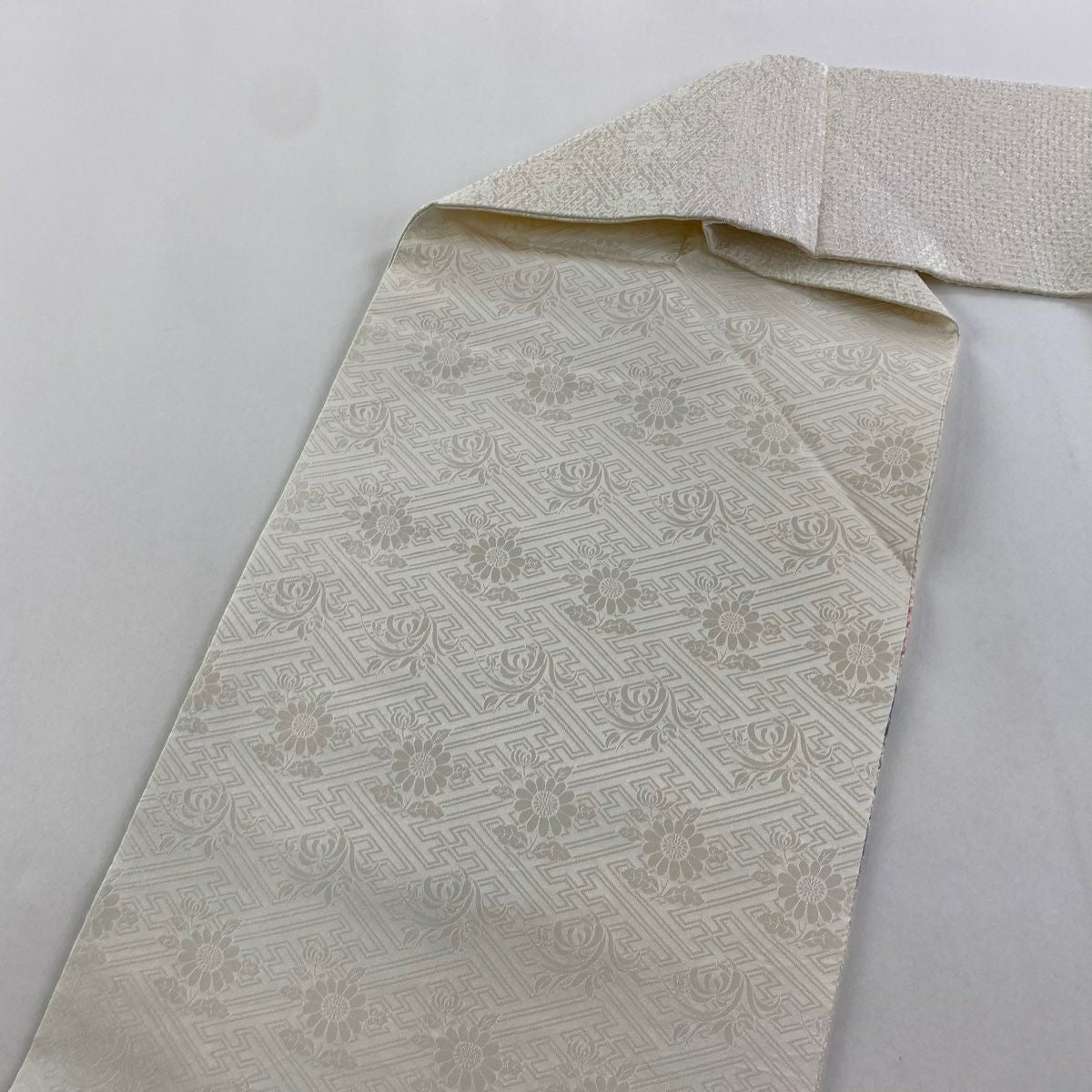 名古屋帶 逸品級 樹木 流水 絞染 奶油色 純蠶絲