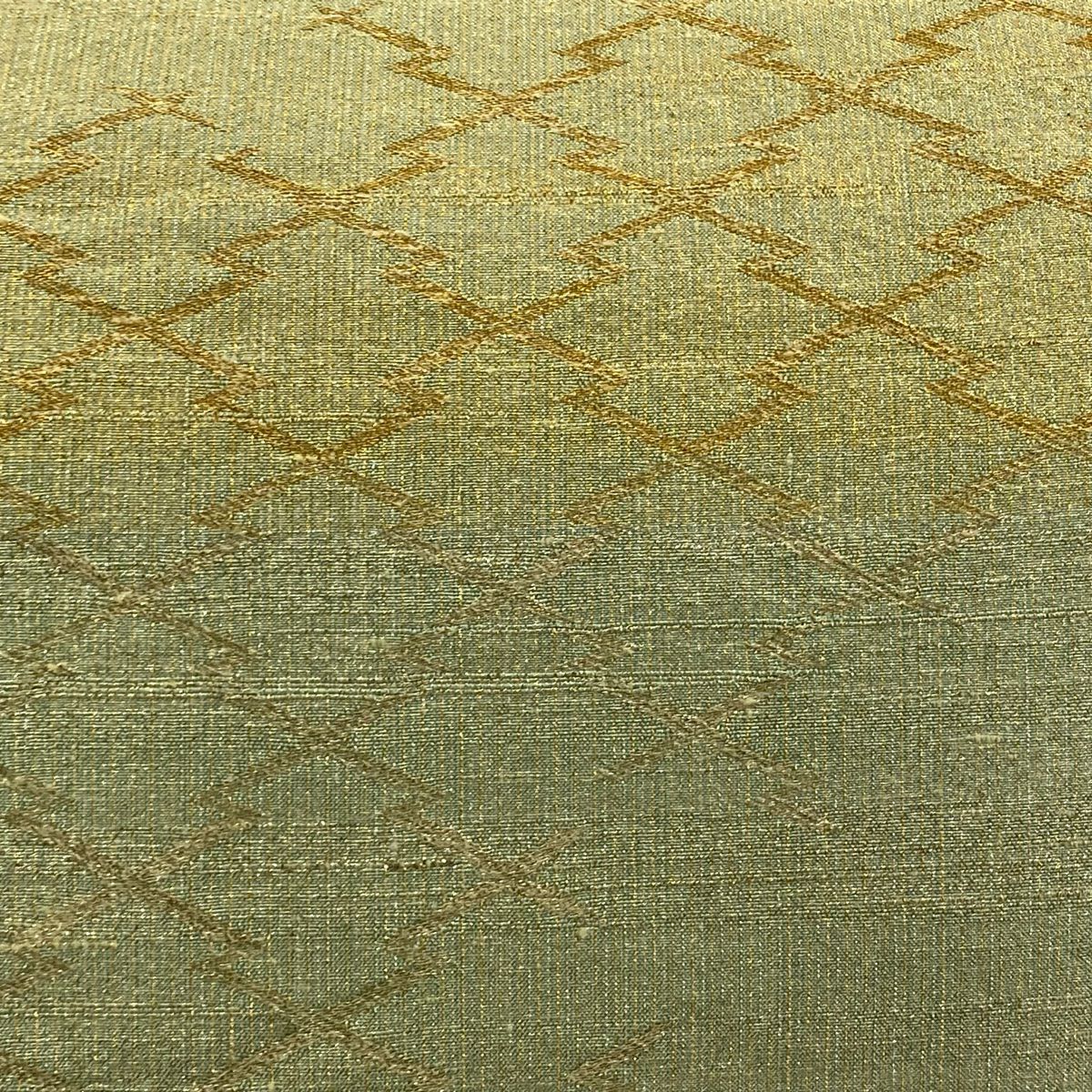 【美品】 袋帶 逸品級 桝屋高尾 有落款 松樹皮菱 金糸 金金箔 淺綠 六通 純蠶絲