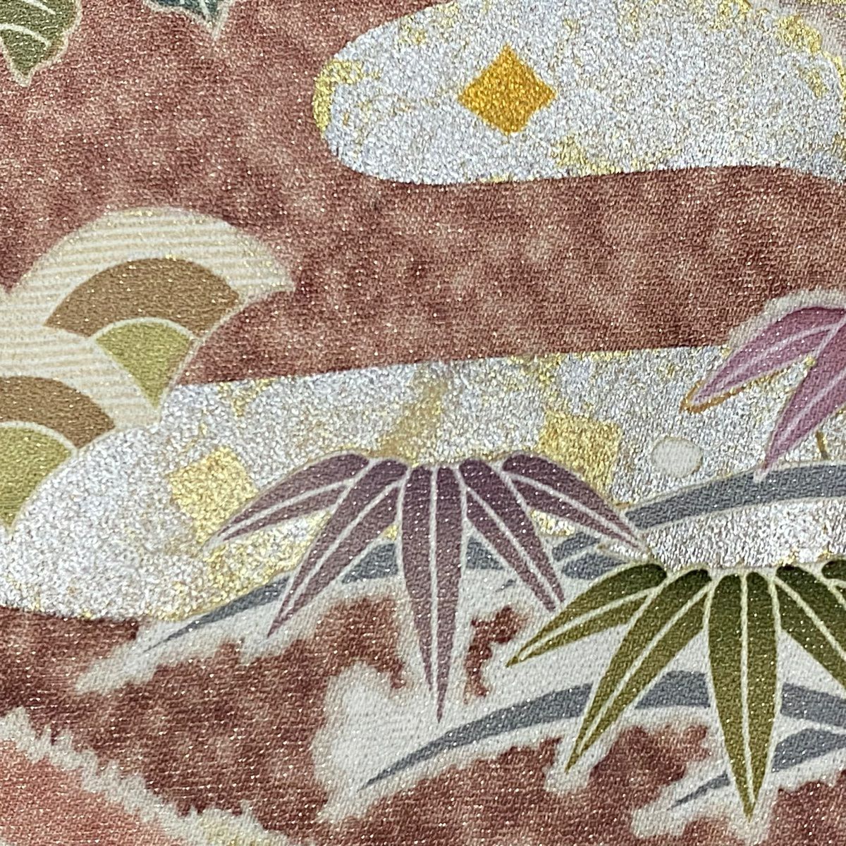 【庫存清倉】訪問服 身長156.5cm 袖長65cm M 雙層 草花紋紋 道長取 金銀彩 銀通 茜 純蠶絲 名品級
