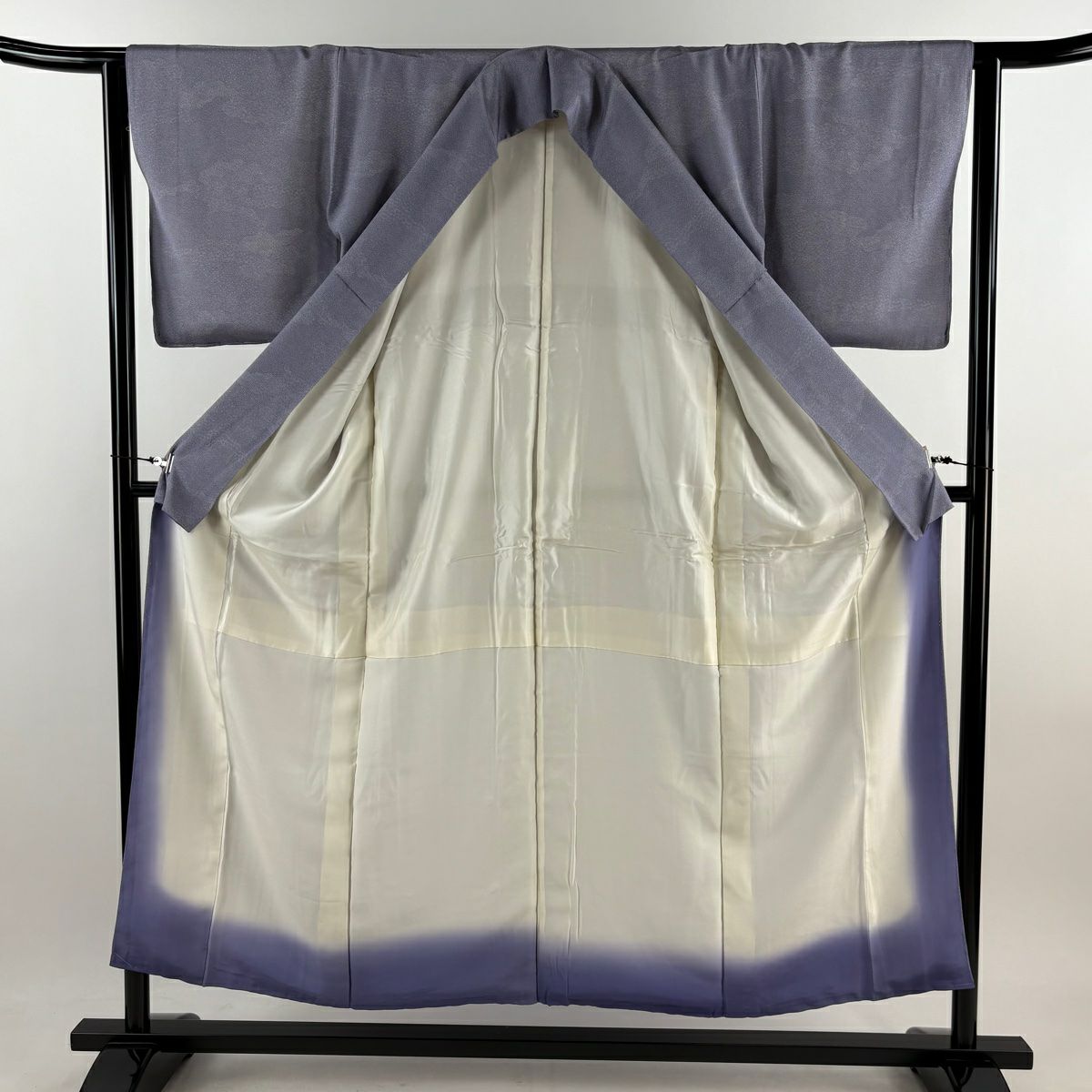 江戶小紋 身長153.5cm 袖長63cm S 雙層 寄せ柄 梅花 薄紫 純蠶絲 名品級