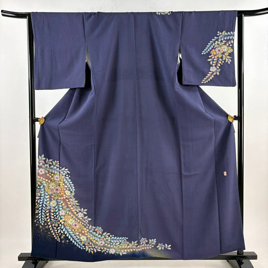 付下 身長160cm 袖長64cm M 雙層 翠山工房 大和 有落款 辻花染 金銀彩 漸層 深紫 純蠶絲 名品級