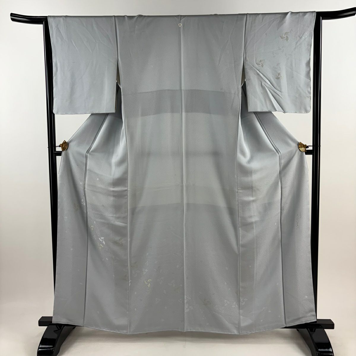 付下 身長161.5cm 袖長64cm M 雙層 落款 銀杏 地紋 金絲 水藍 純蠶絲 名品級 一つ紋