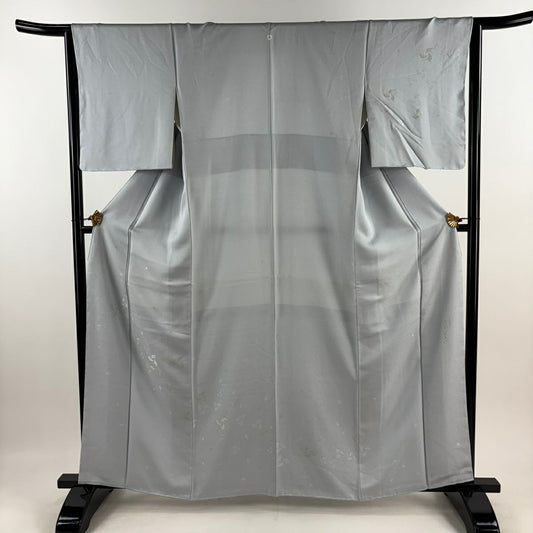 付下 身長161.5cm 袖長64cm M 雙層 落款 銀杏 地紋 金絲 水藍 純蠶絲 名品級 一つ紋