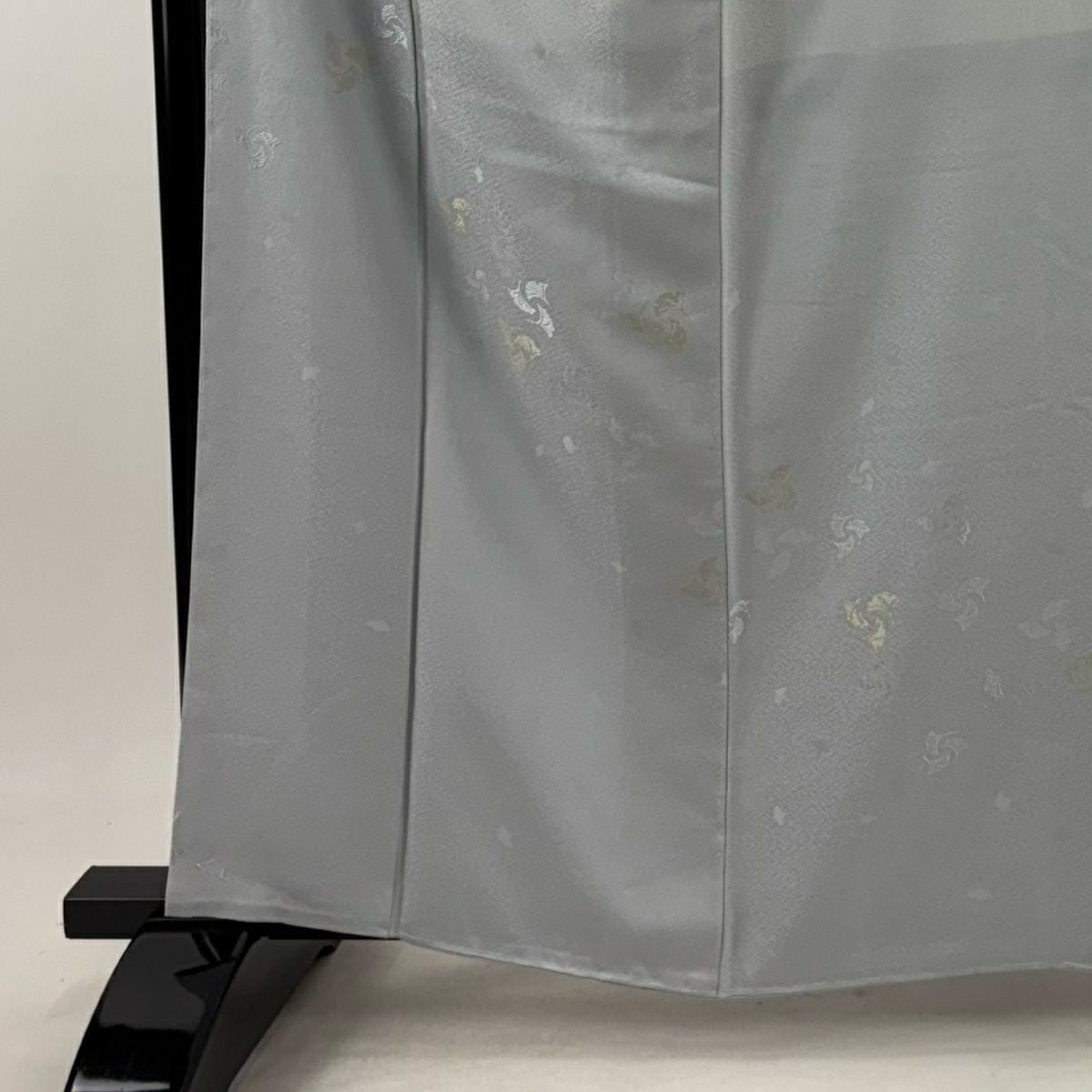 付下 身長161.5cm 袖長64cm M 雙層 落款 銀杏 地紋 金絲 水藍 純蠶絲 名品級 一つ紋
