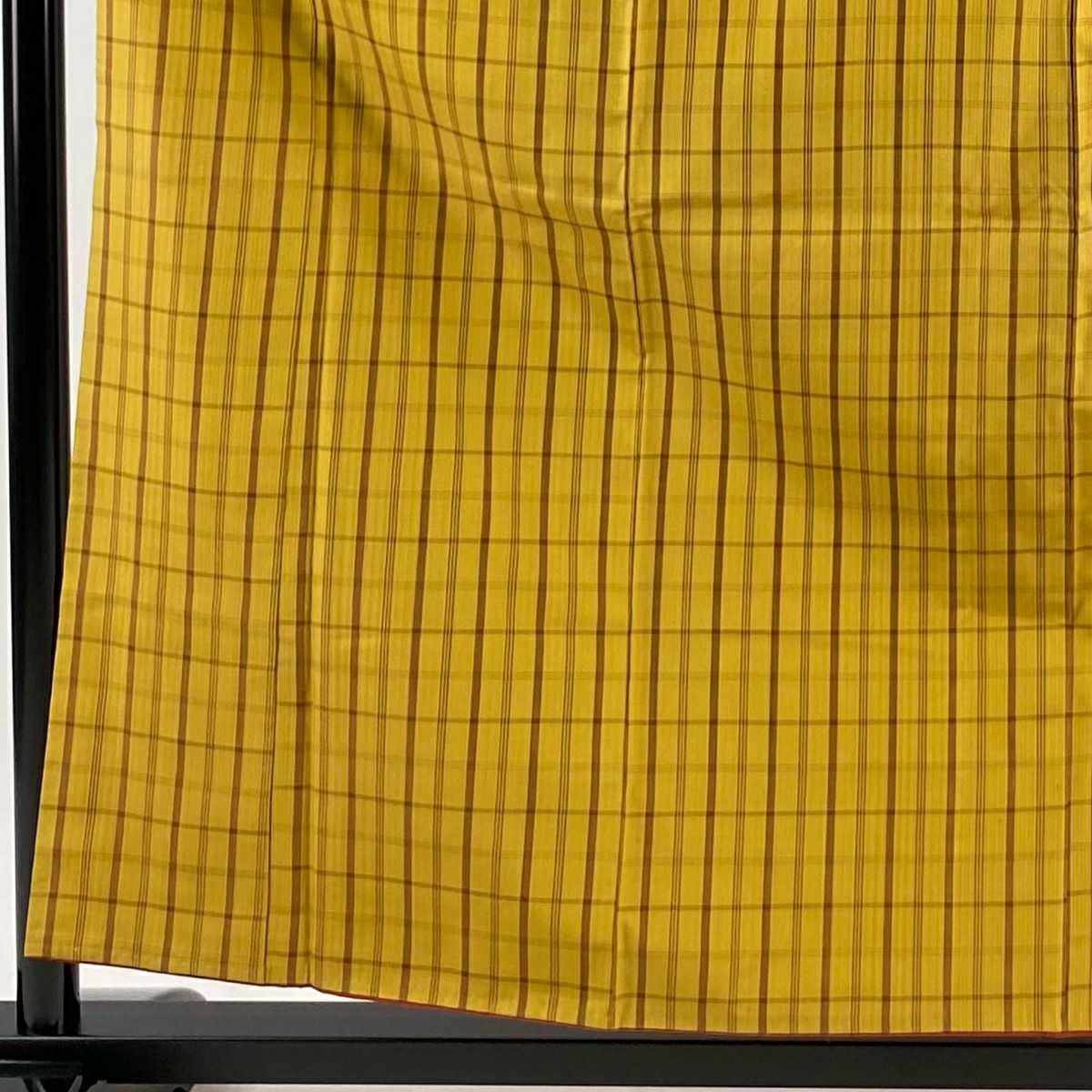 【美品】 紬織 身長159cm 袖長64cm M 雙層 格子 芥末色 純蠶絲 名品級