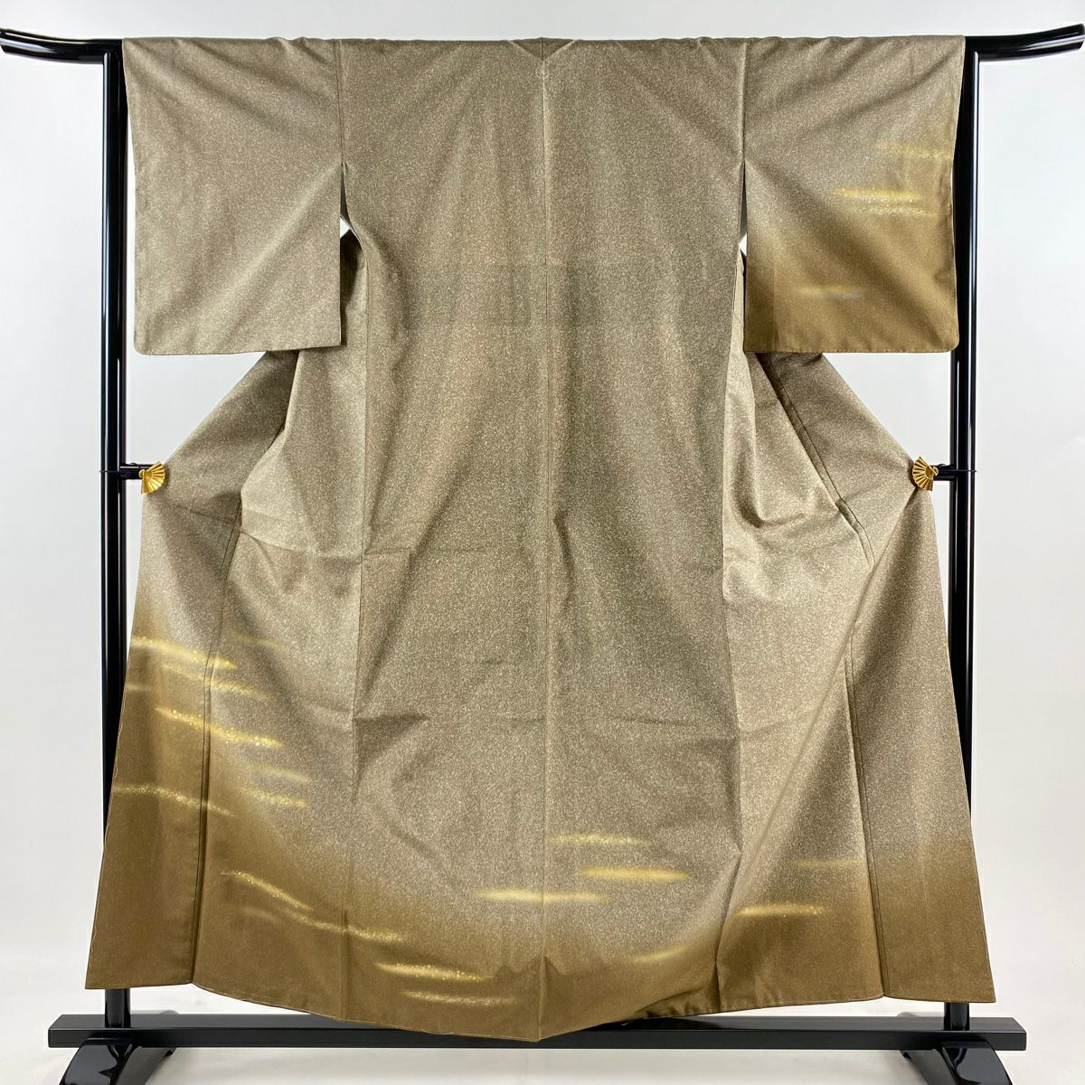 【美品】 付下 身長159cm 袖長64.5cm M 雙層 大島紬織地 霞 金金箔散佈 金銀彩 漸層 金茶 純蠶絲 名品級 一つ紋
