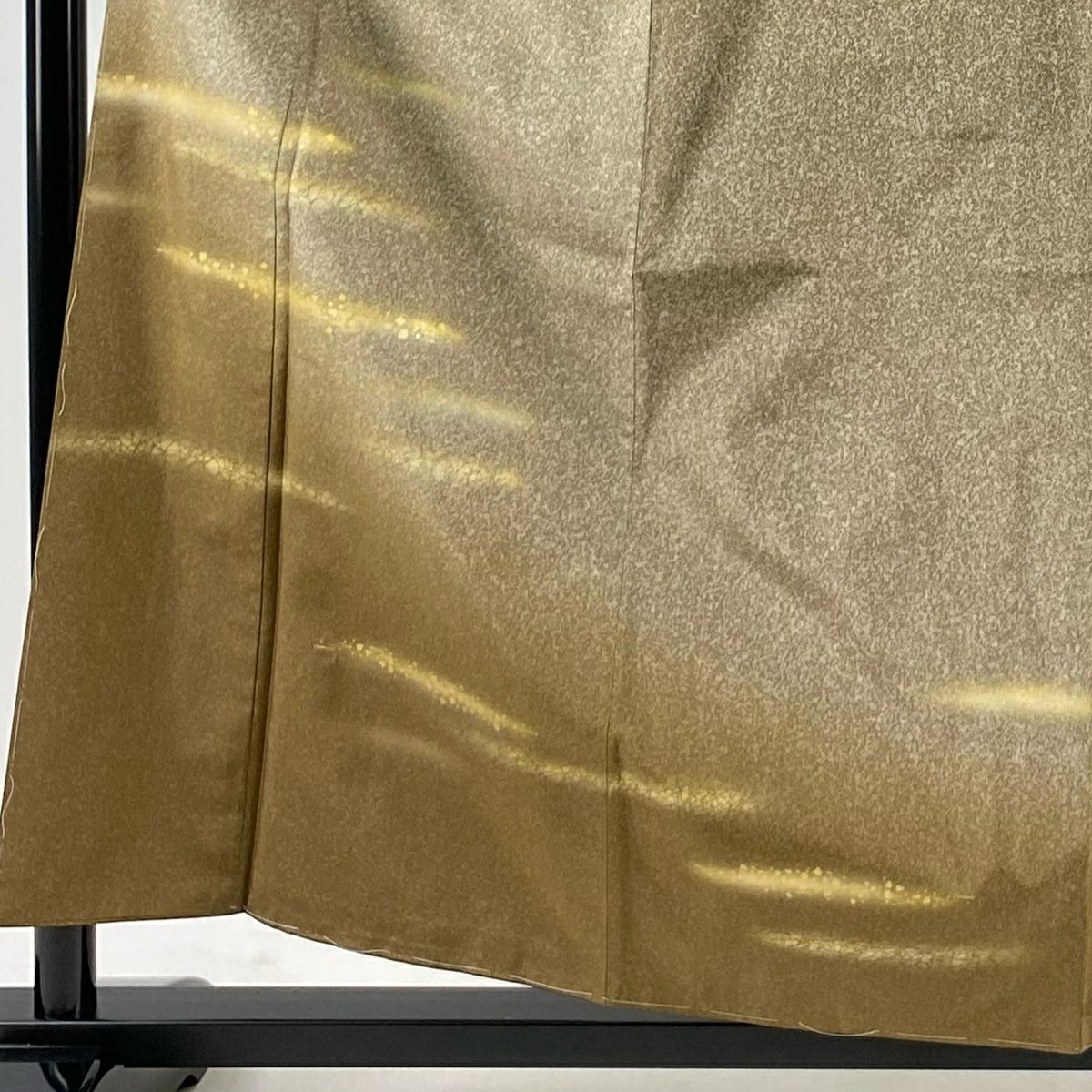 【美品】 付下 身長159cm 袖長64.5cm M 雙層 大島紬織地 霞 金金箔散佈 金銀彩 漸層 金茶 純蠶絲 名品級 一つ紋