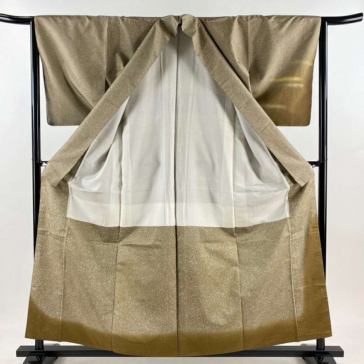 【美品】 付下 身長159cm 袖長64.5cm M 雙層 大島紬織地 霞 金金箔散佈 金銀彩 漸層 金茶 純蠶絲 名品級 一つ紋