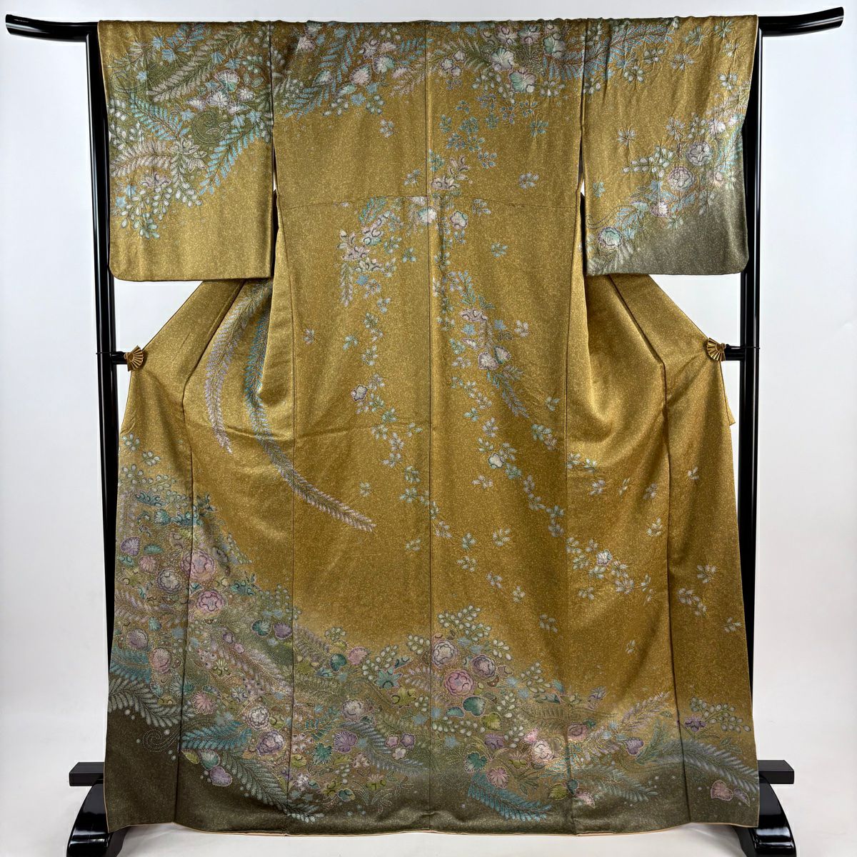 訪問服 身長168.5cm 袖長65.5cm M 雙層 辻花染 金彩裝飾 漸層 黃土 純蠶絲 名品級