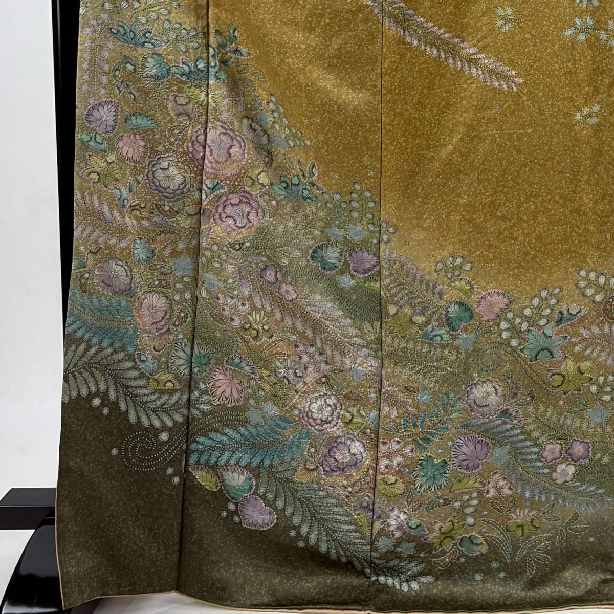 訪問服 身長168.5cm 袖長65.5cm M 雙層 辻花染 金彩裝飾 漸層 黃土 純蠶絲 名品級