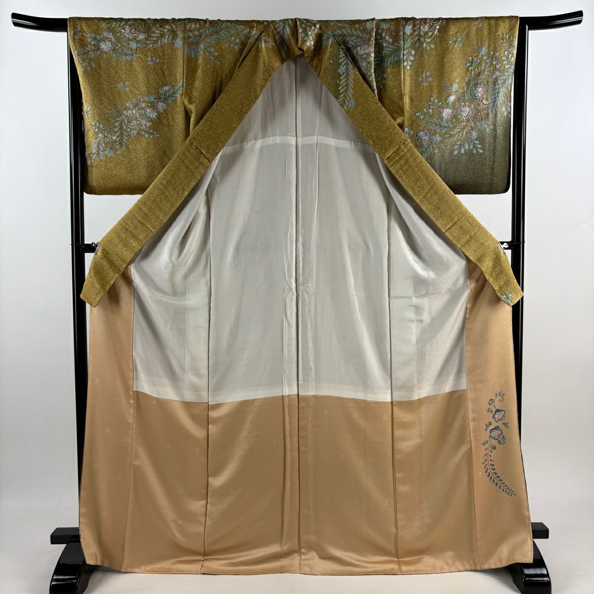 訪問服 身長168.5cm 袖長65.5cm M 雙層 辻花染 金彩裝飾 漸層 黃土 純蠶絲 名品級