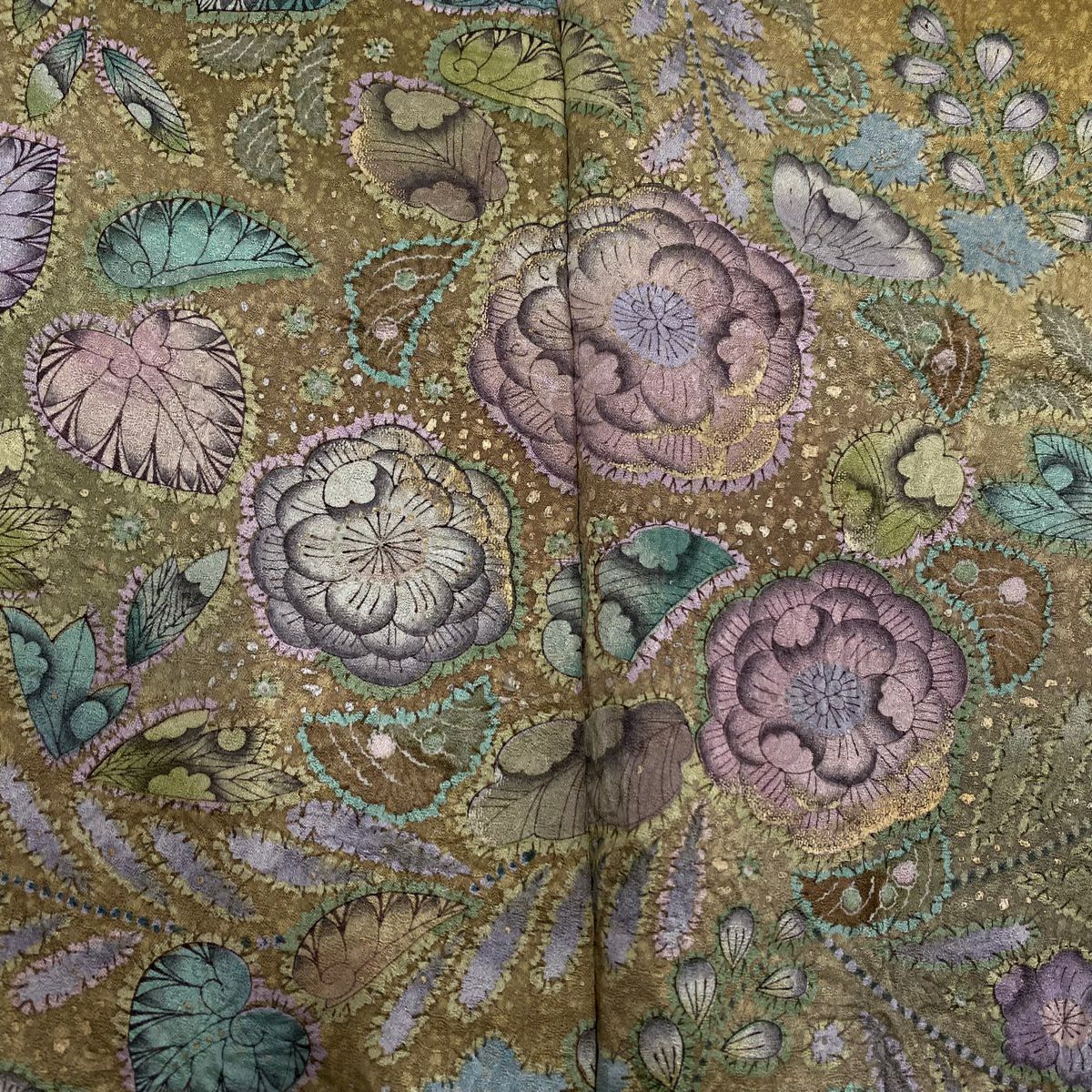 訪問服 身長168.5cm 袖長65.5cm M 雙層 辻花染 金彩裝飾 漸層 黃土 純蠶絲 名品級
