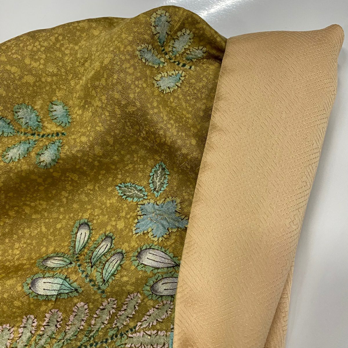 訪問服 身長168.5cm 袖長65.5cm M 雙層 辻花染 金彩裝飾 漸層 黃土 純蠶絲 名品級