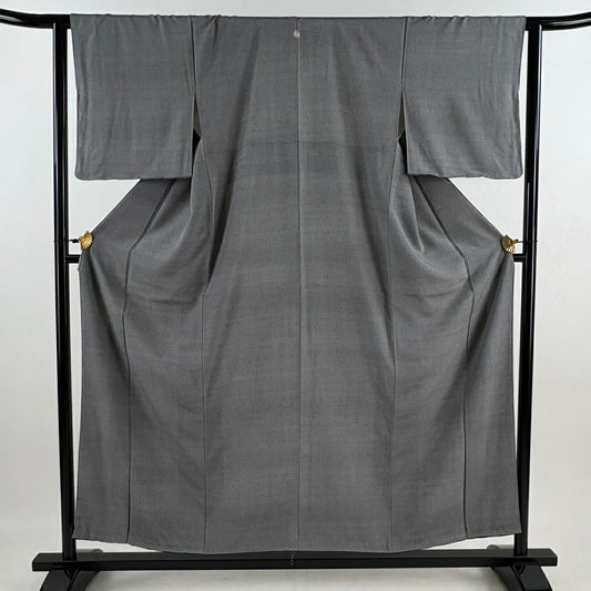 【清倉】 【美品】 江戶小紋 身長154.5cm 袖長62.5cm S 雙層 廣瀬雄望 落款あり よろけ縞 灰 純蠶絲 名品級 一つ紋