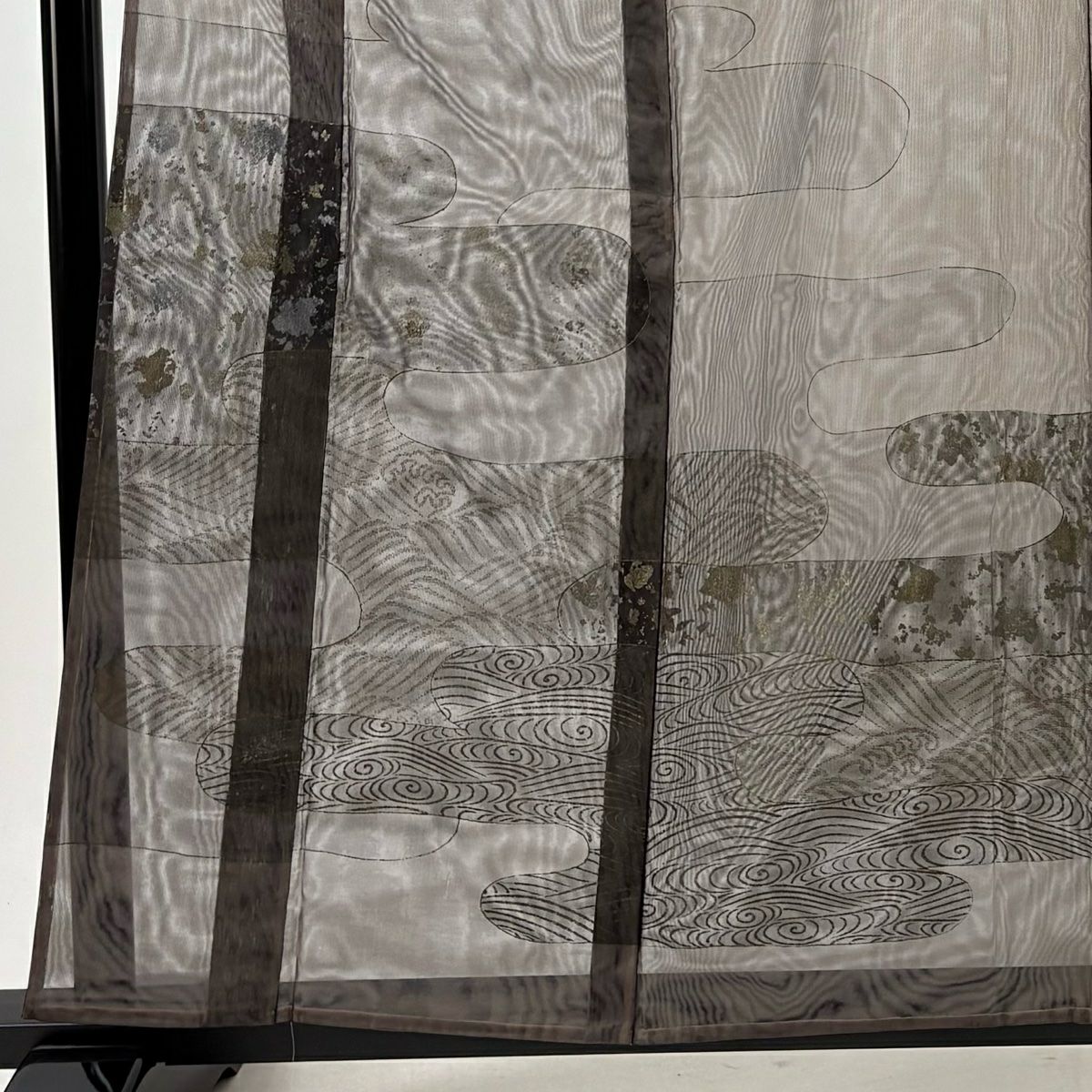 訪問服 身長158.5cm 袖長62.5cm S 紗雙層 ヱ霞 波 金銀彩 茶 純蠶絲 名品級