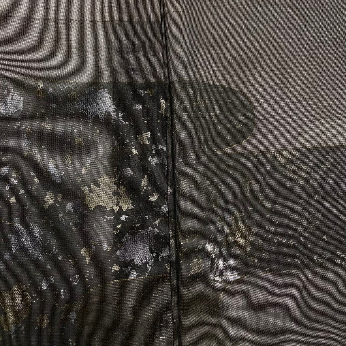 訪問服 身長158.5cm 袖長62.5cm S 紗雙層 ヱ霞 波 金銀彩 茶 純蠶絲 名品級