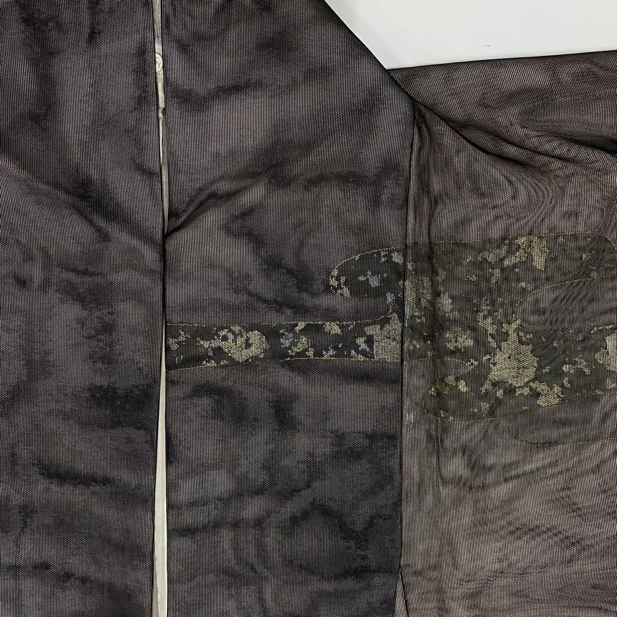訪問服 身長158.5cm 袖長62.5cm S 紗雙層 ヱ霞 波 金銀彩 茶 純蠶絲 名品級