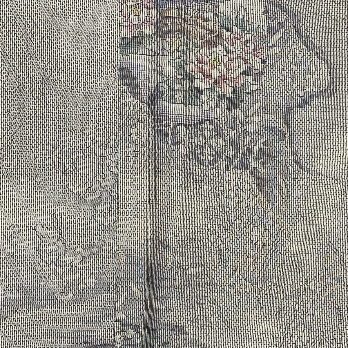 【美品】 大島織 身長162cm 袖長65.5cm M 雙層 都喜ヱ門 證書附帶 花車 建築 灰 深藍 純蠶絲 逸品級