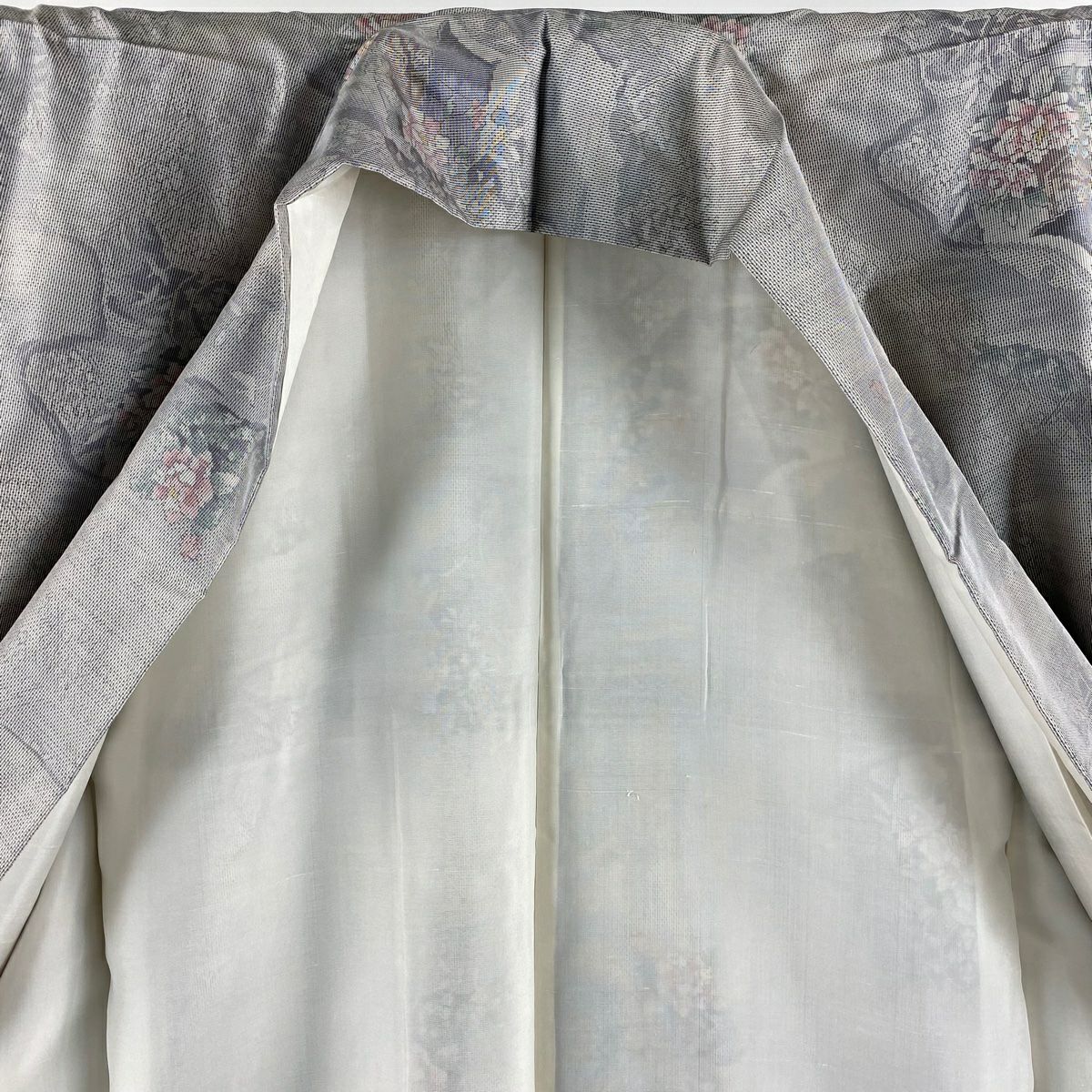 【美品】 大島織 身長162cm 袖長65.5cm M 雙層 都喜ヱ門 證書附帶 花車 建築 灰 深藍 純蠶絲 逸品級