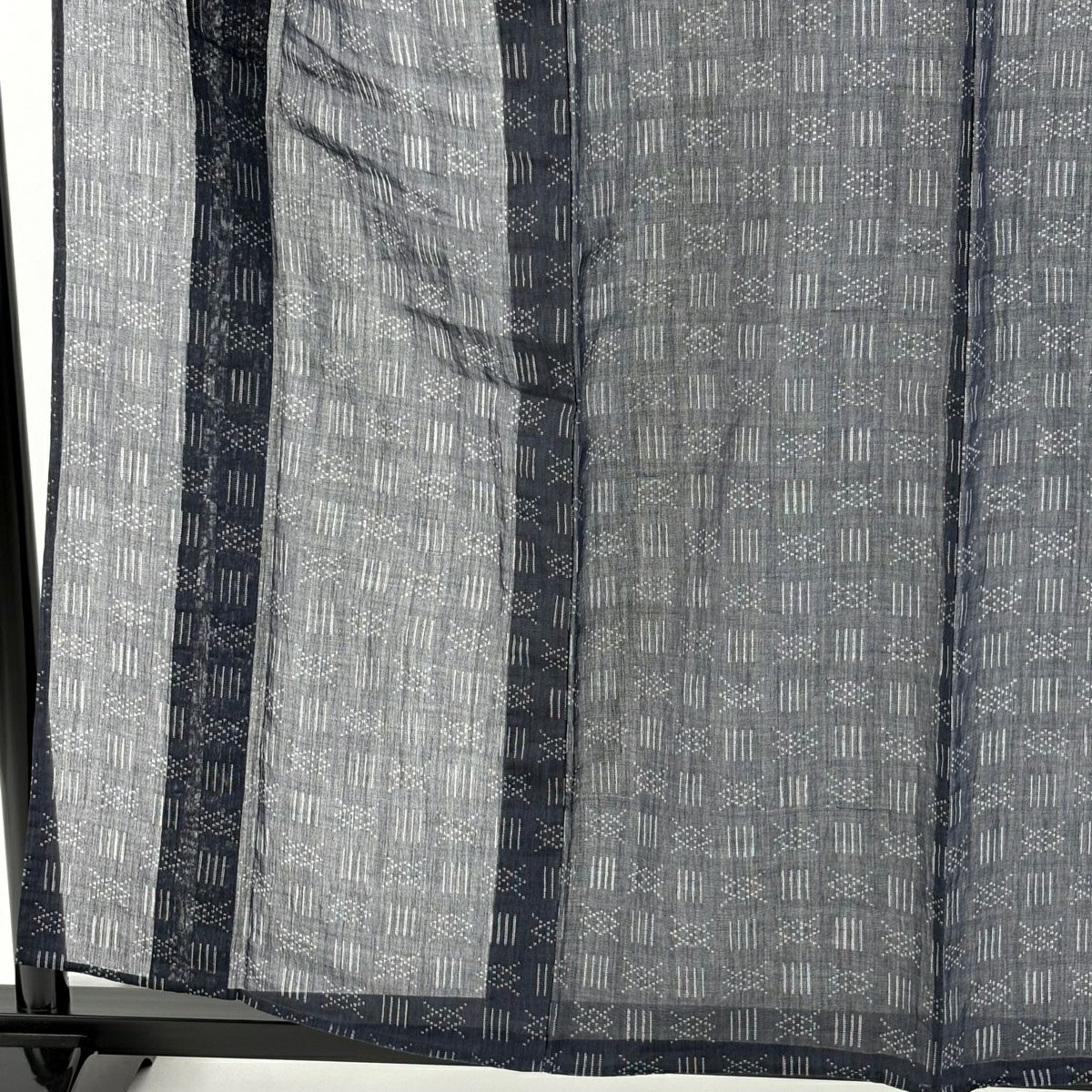 紬織 身長158.5cm 袖長63cm S 薄物 小千谷縮 幾何學圖案 深藍 麻 逸品級