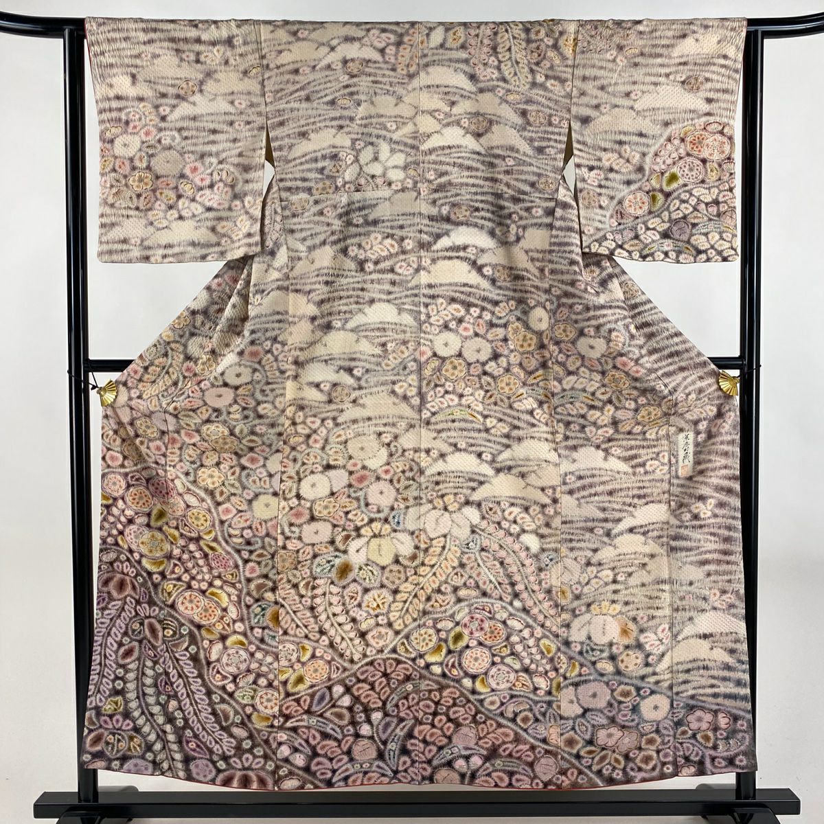 【美品】訪問服 身長155cm 袖長63.5cm S 雙層 京屋林藏 有落款 辻花染 漸層 淡小豆 純蠶絲 逸品級