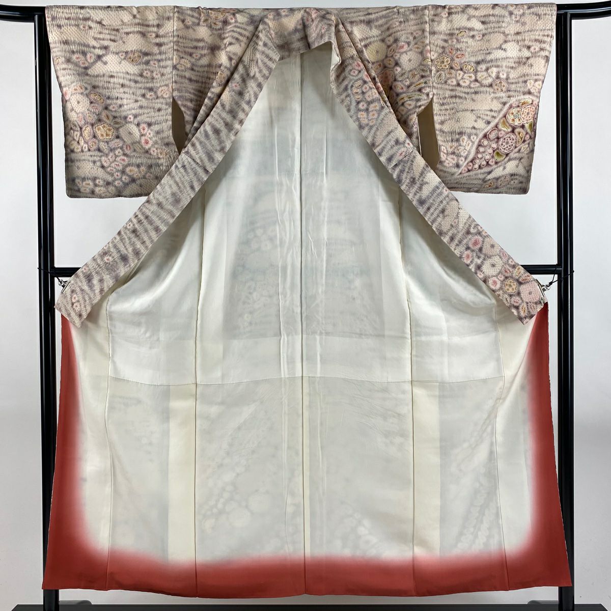 【美品】訪問服 身長155cm 袖長63.5cm S 雙層 京屋林藏 有落款 辻花染 漸層 淡小豆 純蠶絲 逸品級