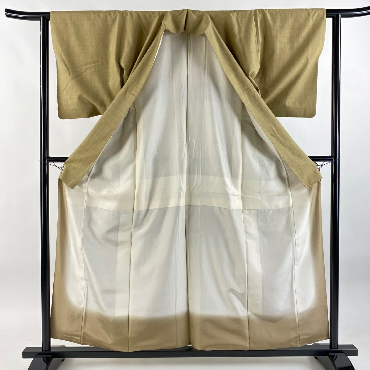【美品】結城紬織 身長158cm 袖長61cm S 雙層 株式会社小倉商店 本場結城紬織 證書附帶 薄茶 純蠶絲 逸品級