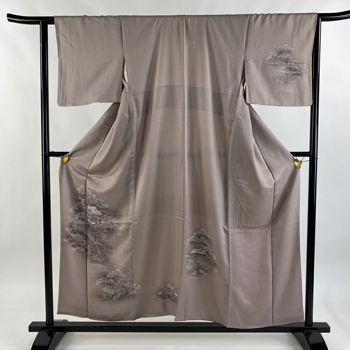 付下 身長155.5cm 袖長62.5cm S 雙層 建物 樹木 漸層 灰紫 純蠶絲 優品級