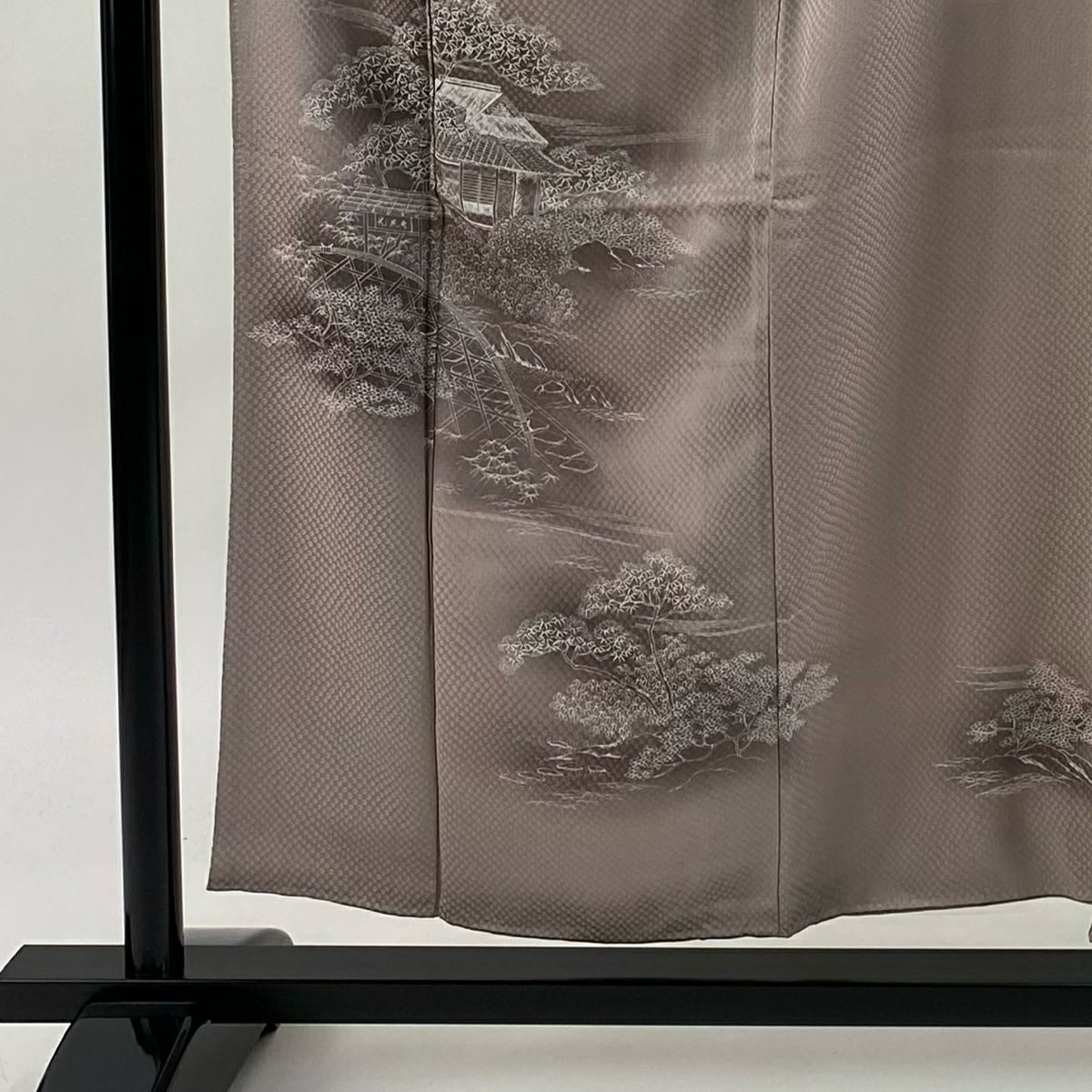 付下 身長155.5cm 袖長62.5cm S 雙層 建物 樹木 漸層 灰紫 純蠶絲 優品級