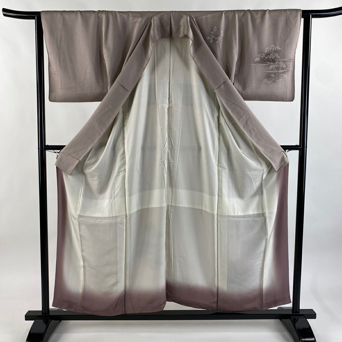 付下 身長155.5cm 袖長62.5cm S 雙層 建物 樹木 漸層 灰紫 純蠶絲 優品級
