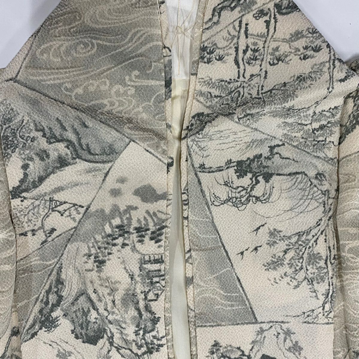 小紋 身長154cm 袖長64.5cm M 雙層 波 樹木 絞染 米色 純蠶絲 優品級