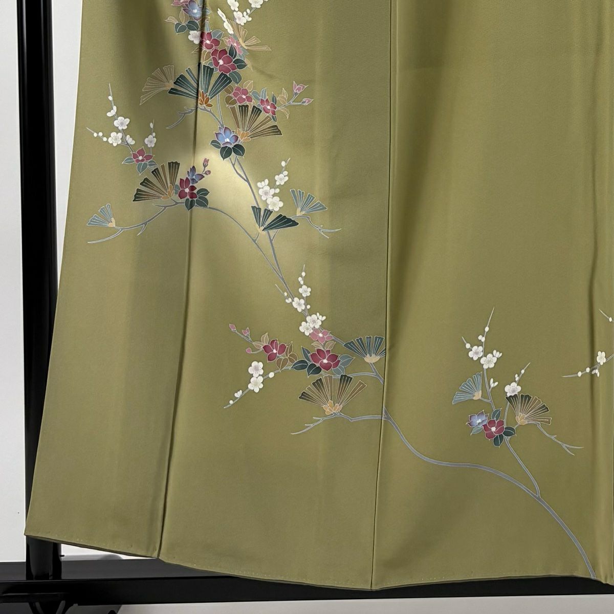 訪問服 身長156.5cm 袖長62.5cm S 雙層 落款有 松樹 梅花 漸層 灰綠 純蠶絲 優品級