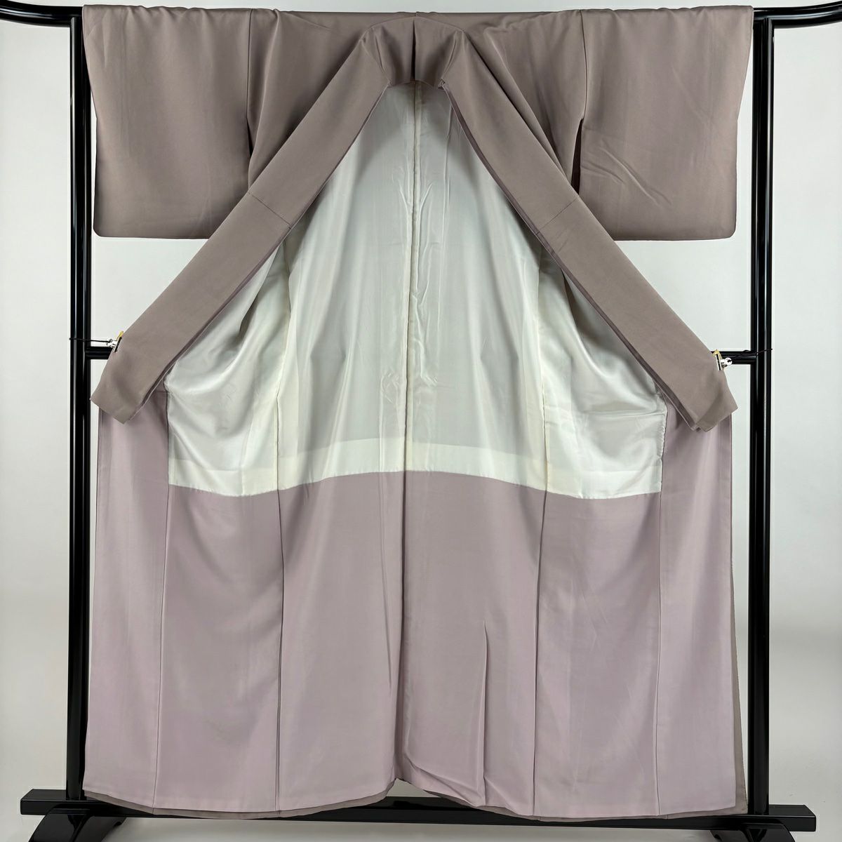 灰紫留袖禮服 身長158.5cm 袖長64cm M 雙層 御所車 松樹梅花 刺繡 純蠶絲 秀品級 一つ紋