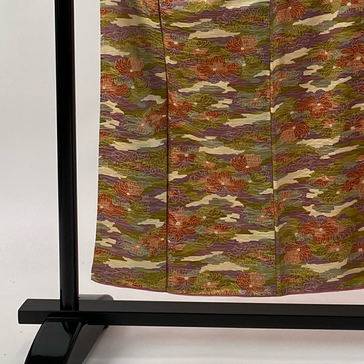小紋 身長153cm 袖長63.5cm S 雙層 菊花 霞 紫 純蠶絲 優品級