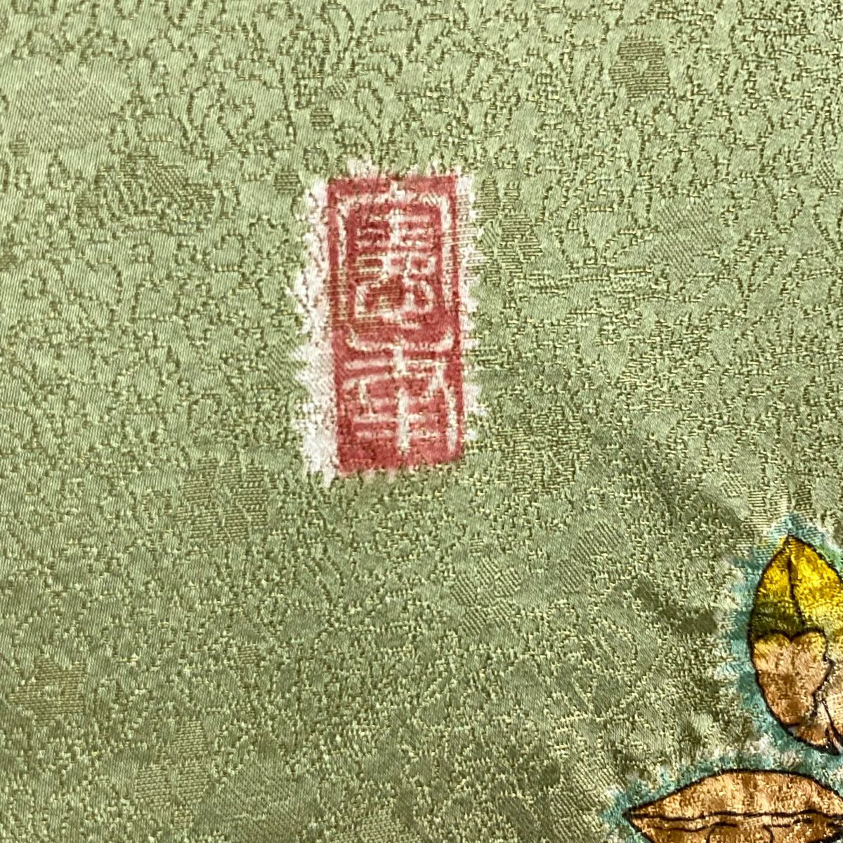 【美品】訪問服 身長157cm 袖長64cm M 雙層 德永憲峯 落款あり 辻花染 金銀彩 染分 灰綠 純蠶絲 逸品級